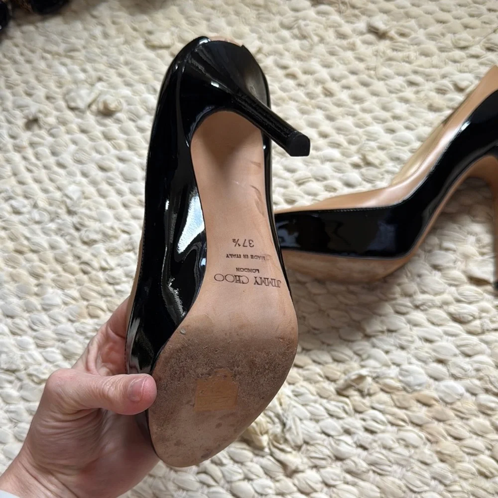 Jimmy Choo - size 37 1/2 - Black and Tan High Heels